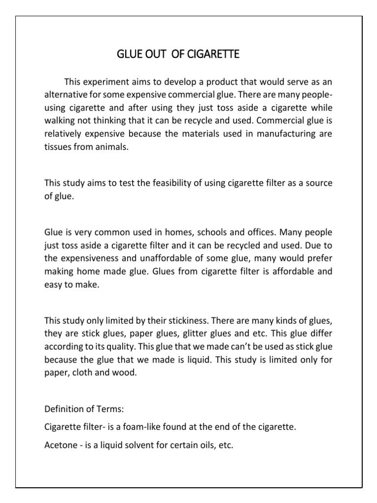 acetone in cigarettes Cigarette Filter Glue Experiment