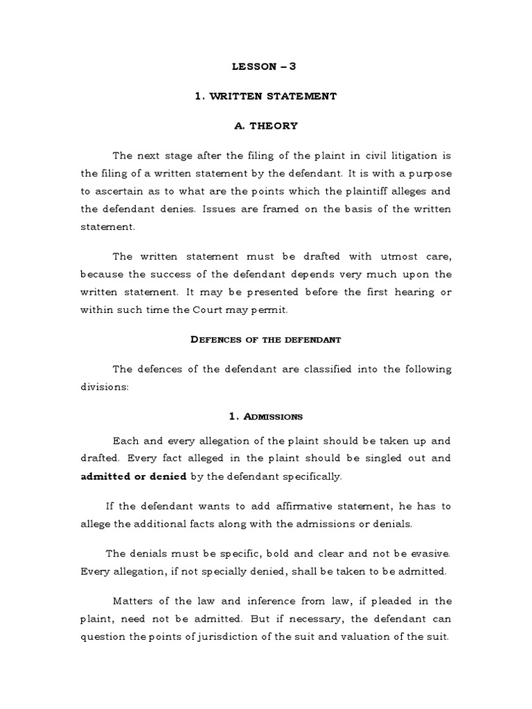 Essential Guide to Written Statements in Civil Litigation | PDF | Cause ...