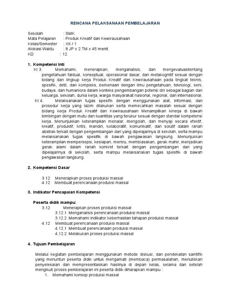 Rpp Pkk Produksi Massal Doc