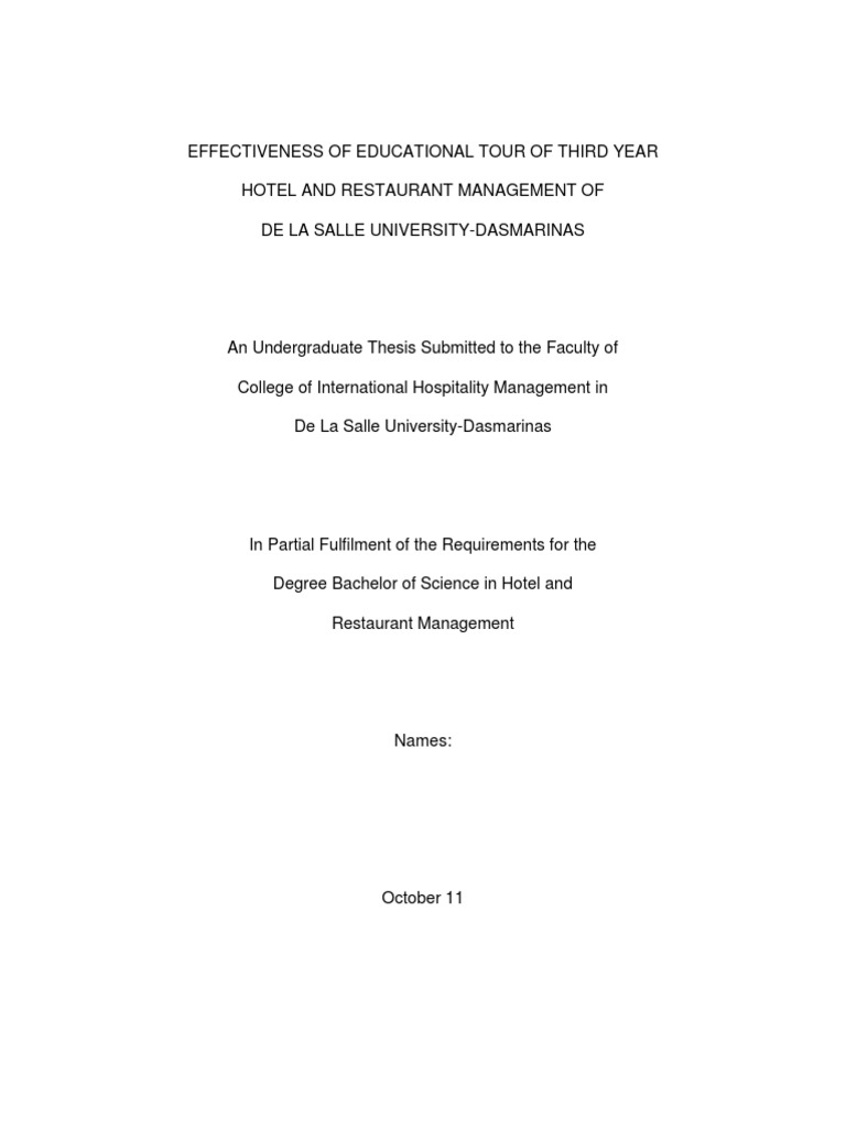 Effectiveness of Educational Tour of Third Year Hotel and Restaurant Management of de La Salle