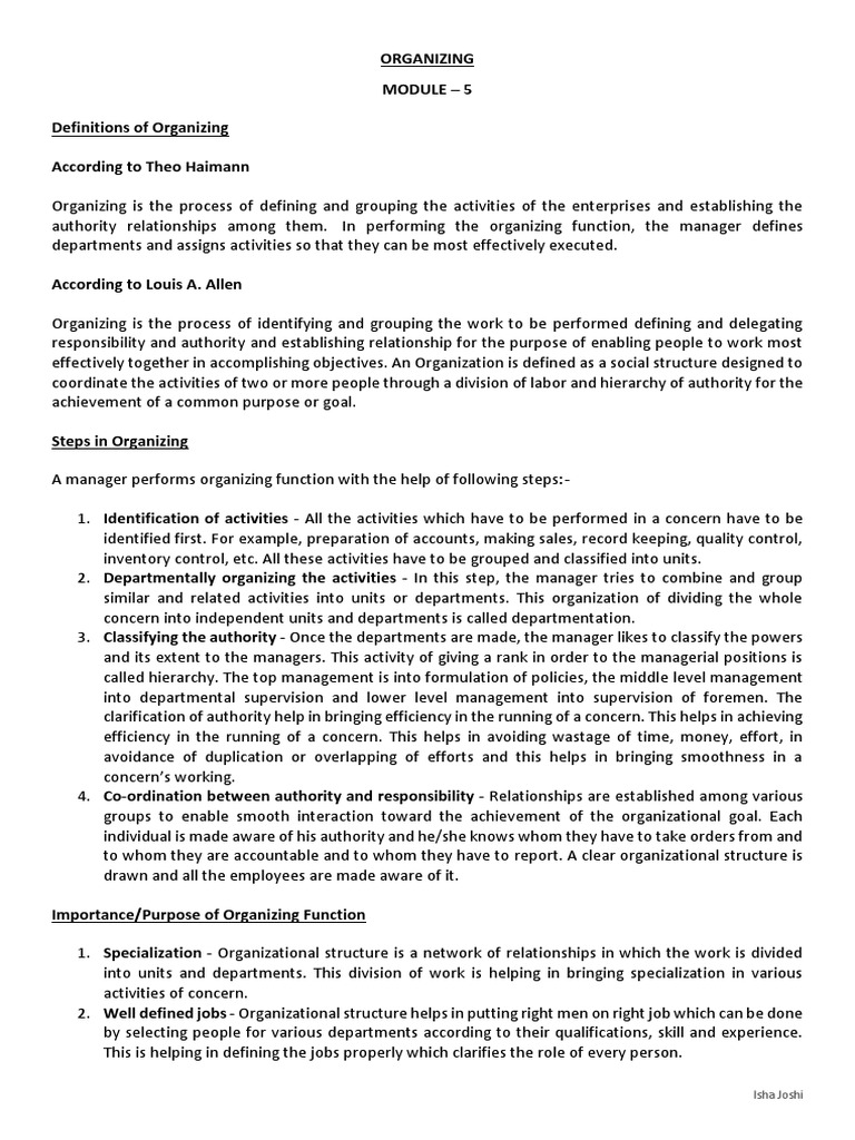 Fundamentals of Organizing in Management | PDF | Organizational ...