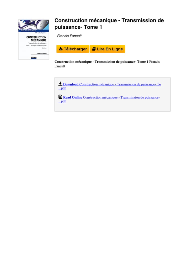 After Tome 1 Pdf Gratuit En Ligne Construction Mcanique Transmission de Puissance Tome 1 Par Francis Esnault  2100523996 | PDF | Livres | Média