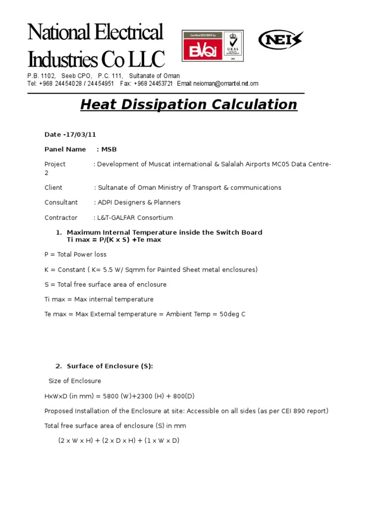 NEW Heat Dissipation Calculation FOR Dubai Panel1 PDF Watt