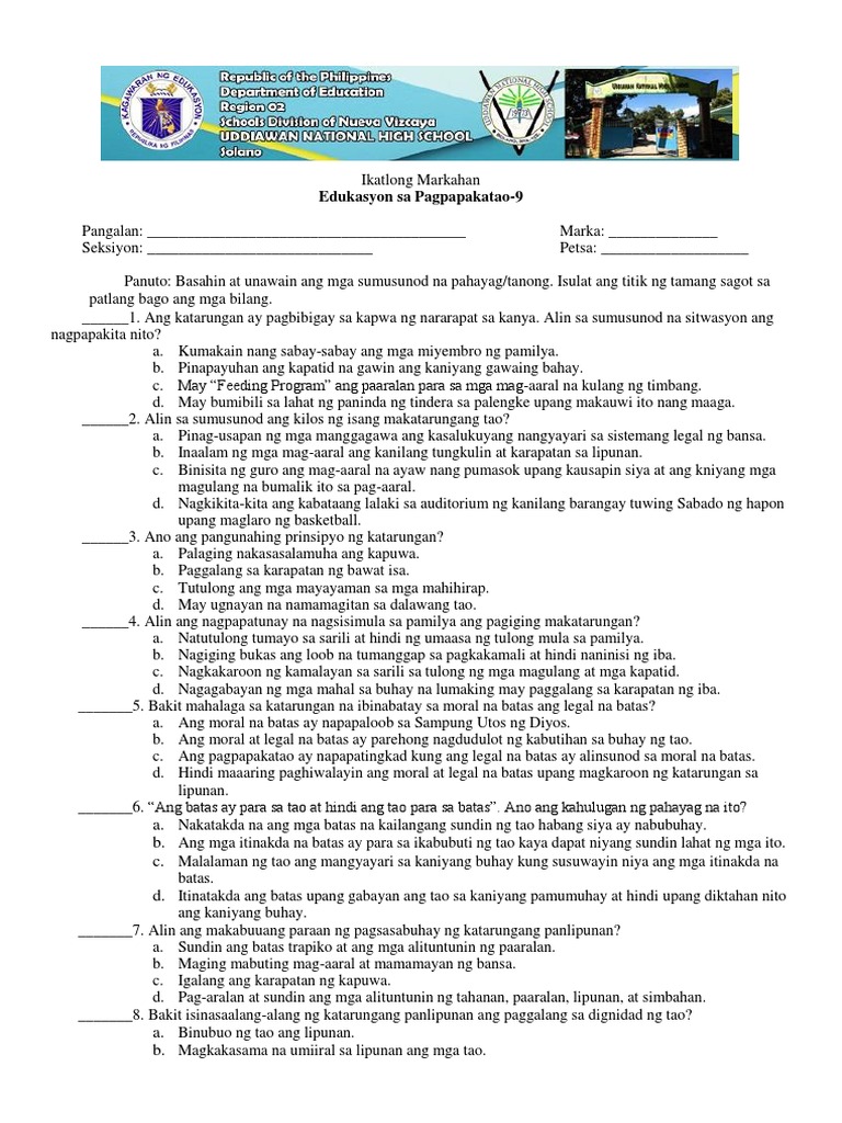 Q3 Esp9 Exam | PDF