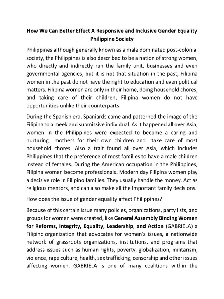 Advancing Gender Equality in the Philippines | PDF | Gender Equality ...