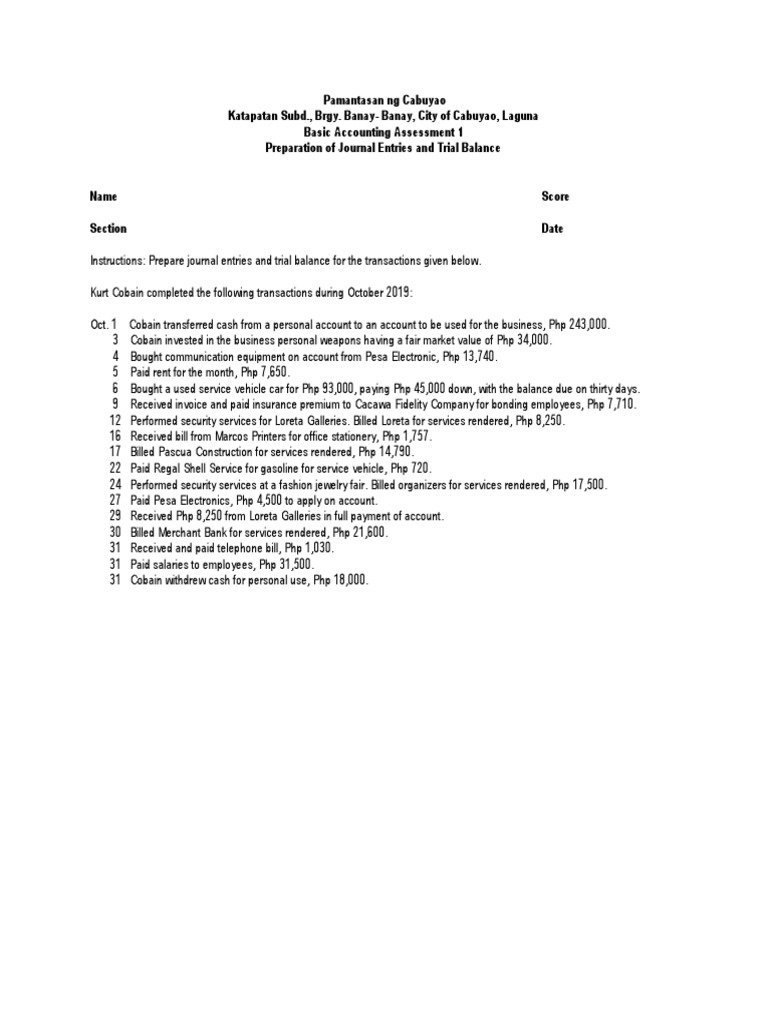 Basic Accounting Exercises Pdf