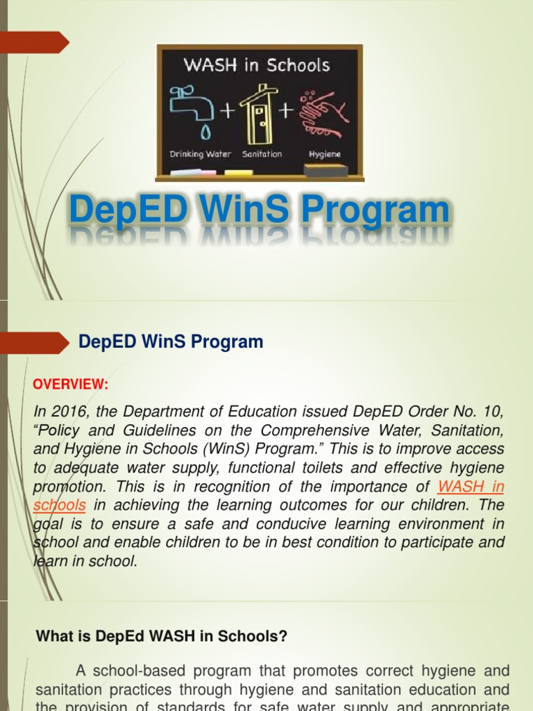 DepEd WiNS Program Powerpoint PDF Hand Washing Wash
