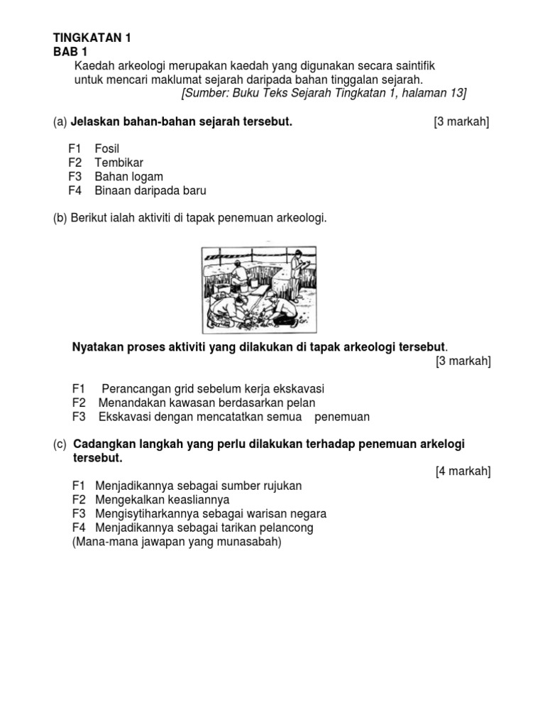 Contoh Soalan Sejarah 2019 Tingkatan 1
