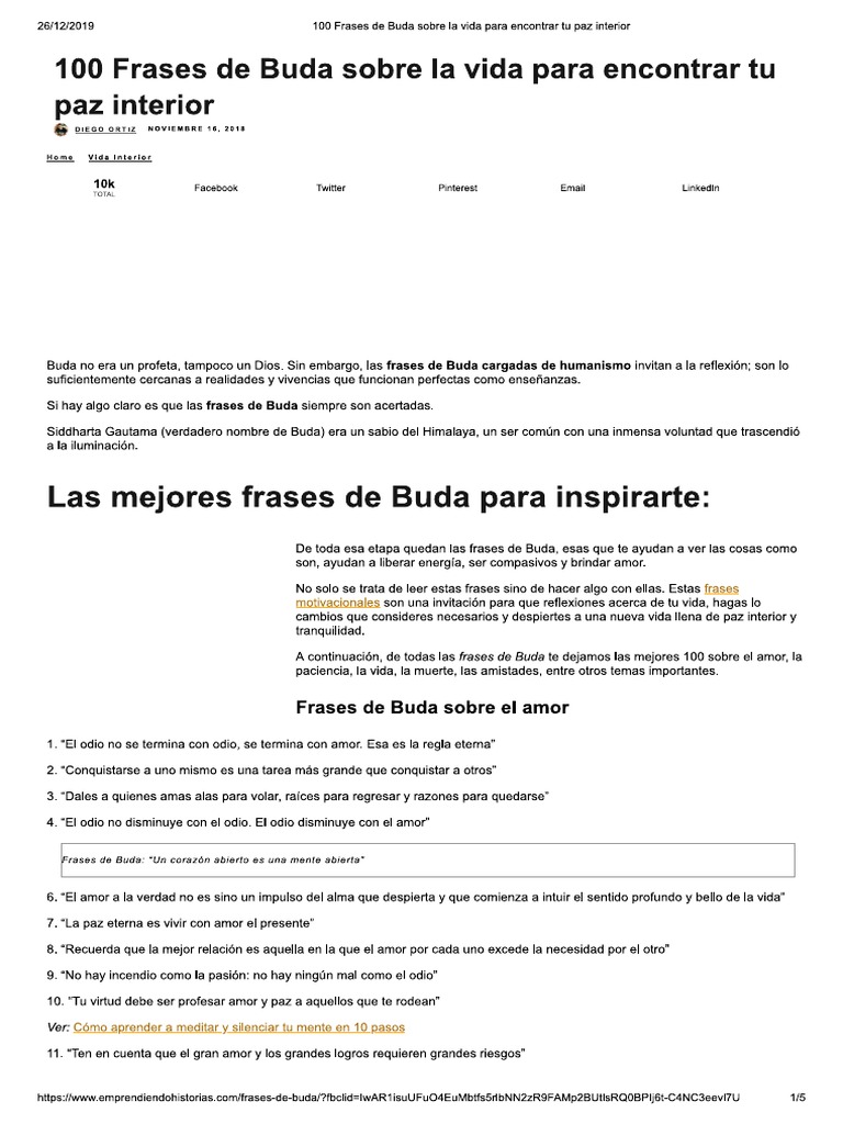 100 Frases de Buda Sobre La Vida para Encontrar Tu Paz Interior | PDF