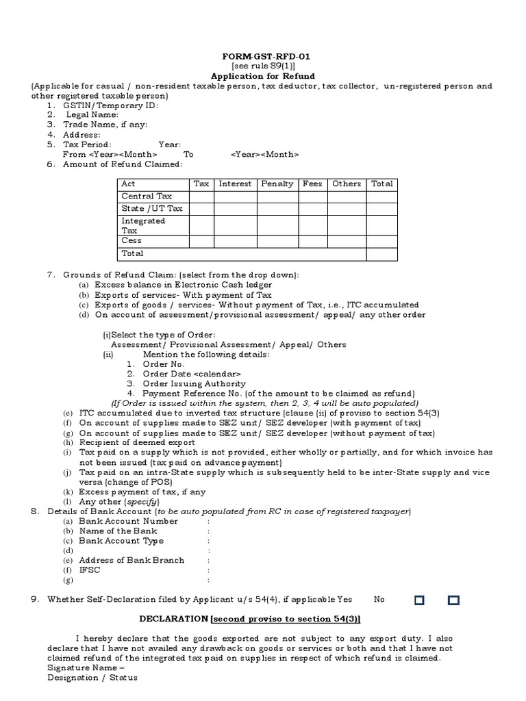 Form GST RFD01 PDF | PDF | Invoice | Government Finances