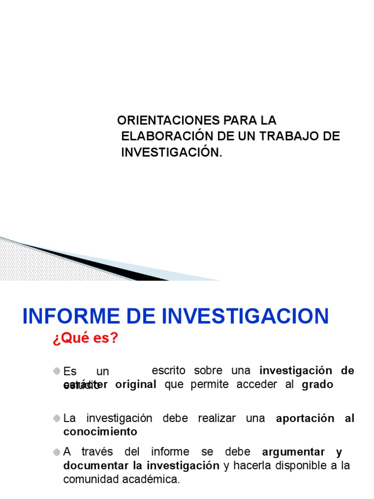 Orientaciones para La Elaboracion de Un Trabajo de Investigacion | PDF ...