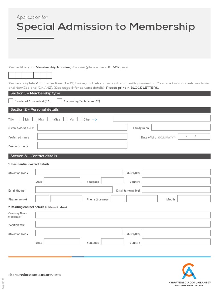 CA Special Admission Application Form | PDF | Business