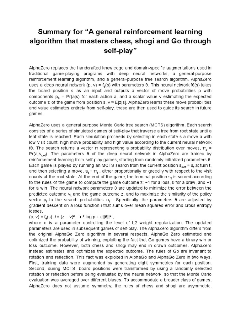 A general reinforcement learning algorithm that masters chess, shogi, and  Go through self-play