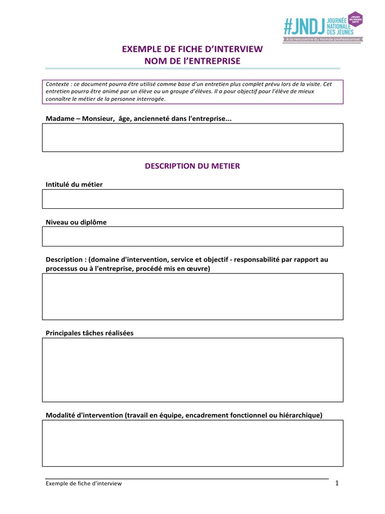 Exemple de fiche d'interview métier | PDF | Artisanat | Emploi