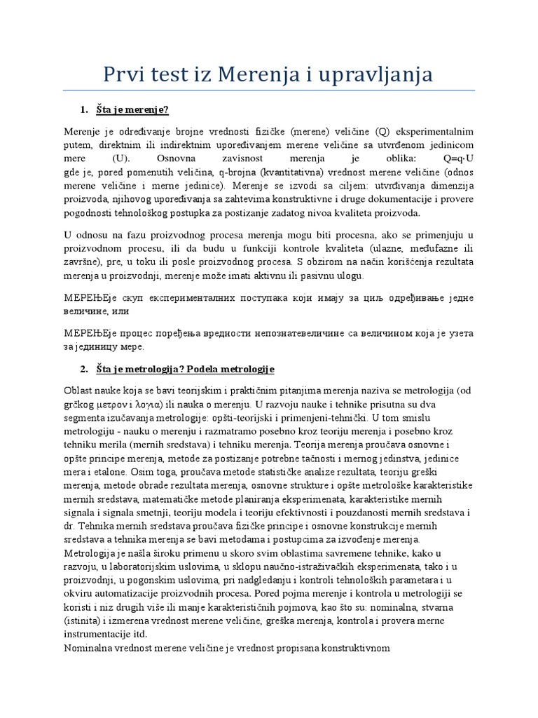 Prvi Test Iz Merenja I Upravljanja | PDF
