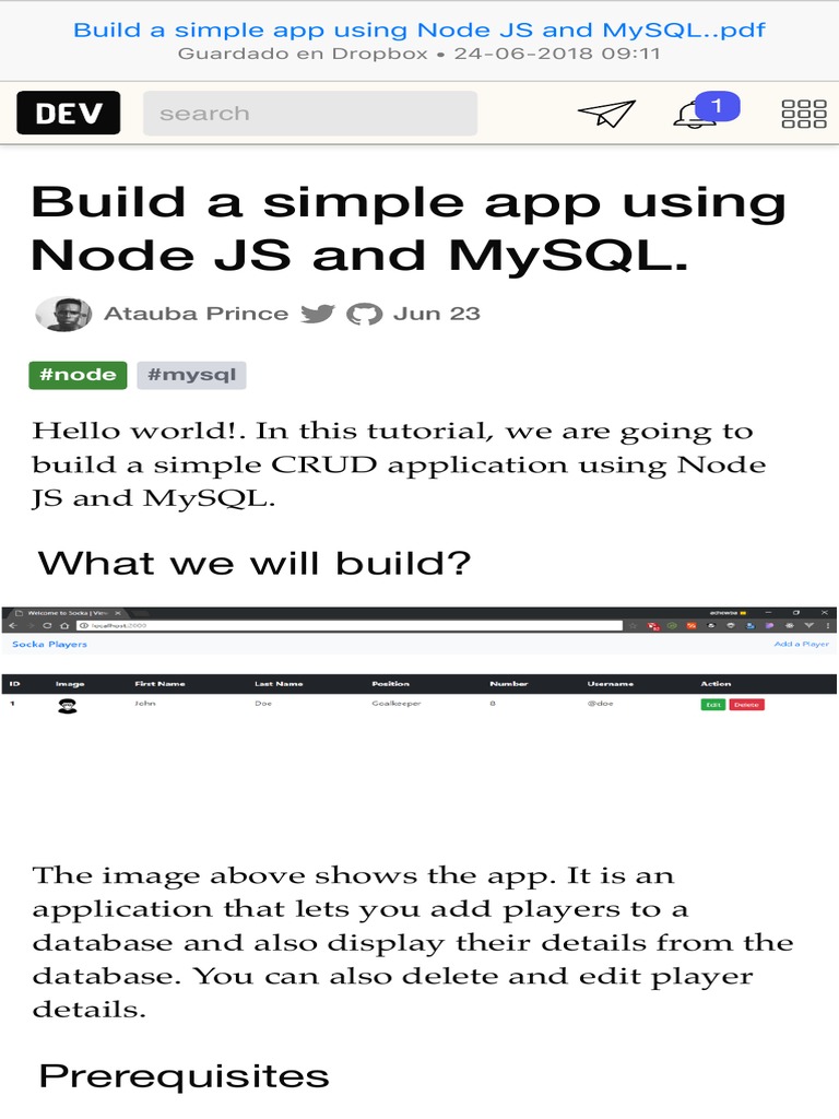 Build A Simple App Using Node JS and MySQL. | PDF | My Sql | Databases