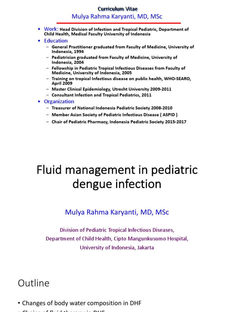Fluid Management in Pediatric Dengue Infection PDF Medical