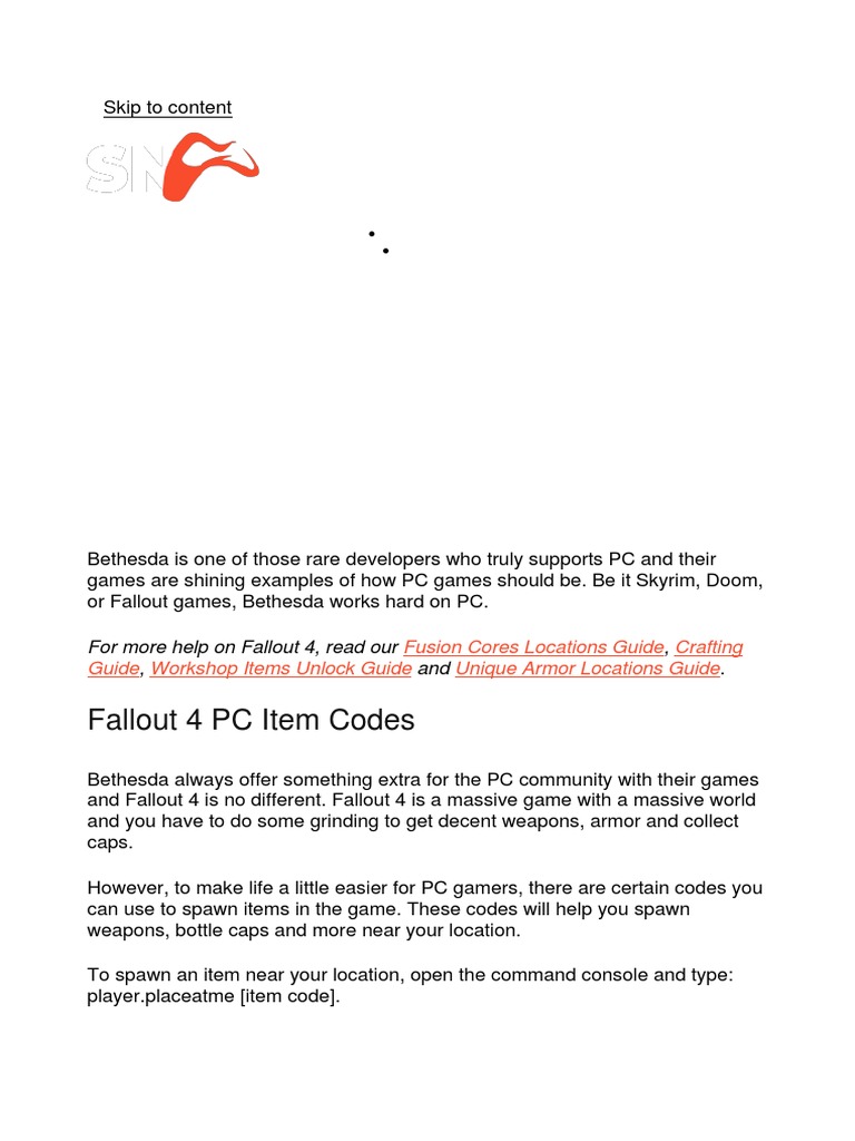 Fallout 4 Codes Fibers Cartridge Firearms