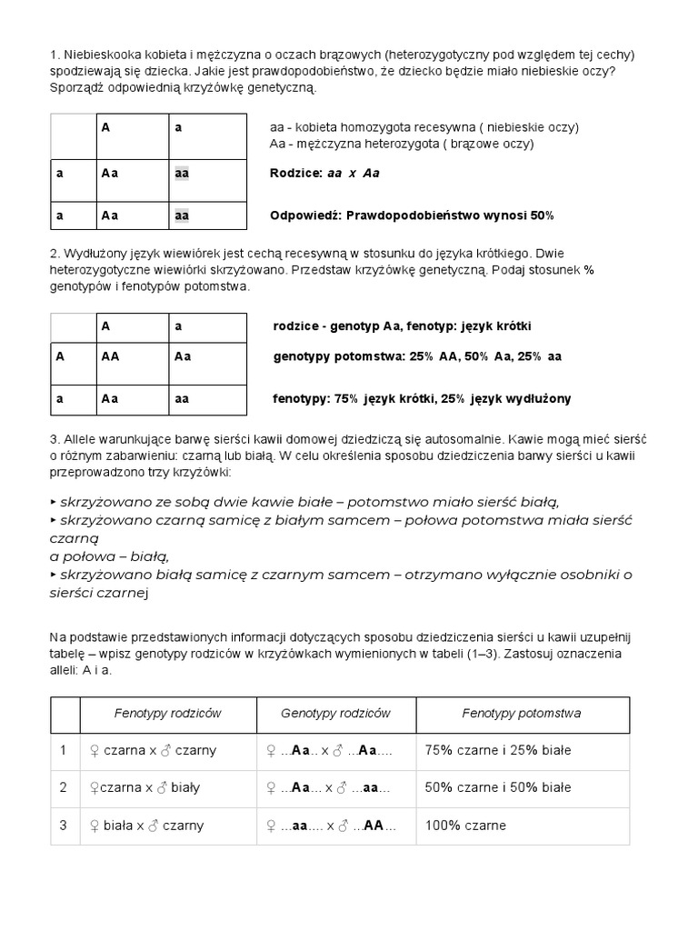 Sprawdzian Z Biologii Krzyżówki Genetyczne