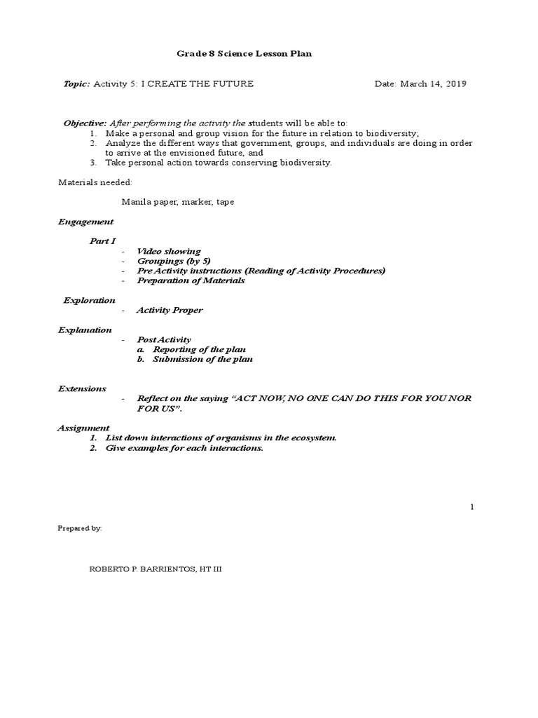 Grade 8 Biodiversity Lesson Plan | PDF | Biodiversity | Lesson Plan
