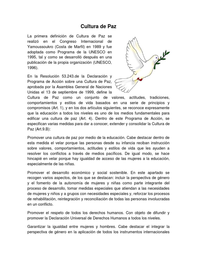 Definición y Valores de la Cultura de Paz | PDF | Violencia | Igualdad ...
