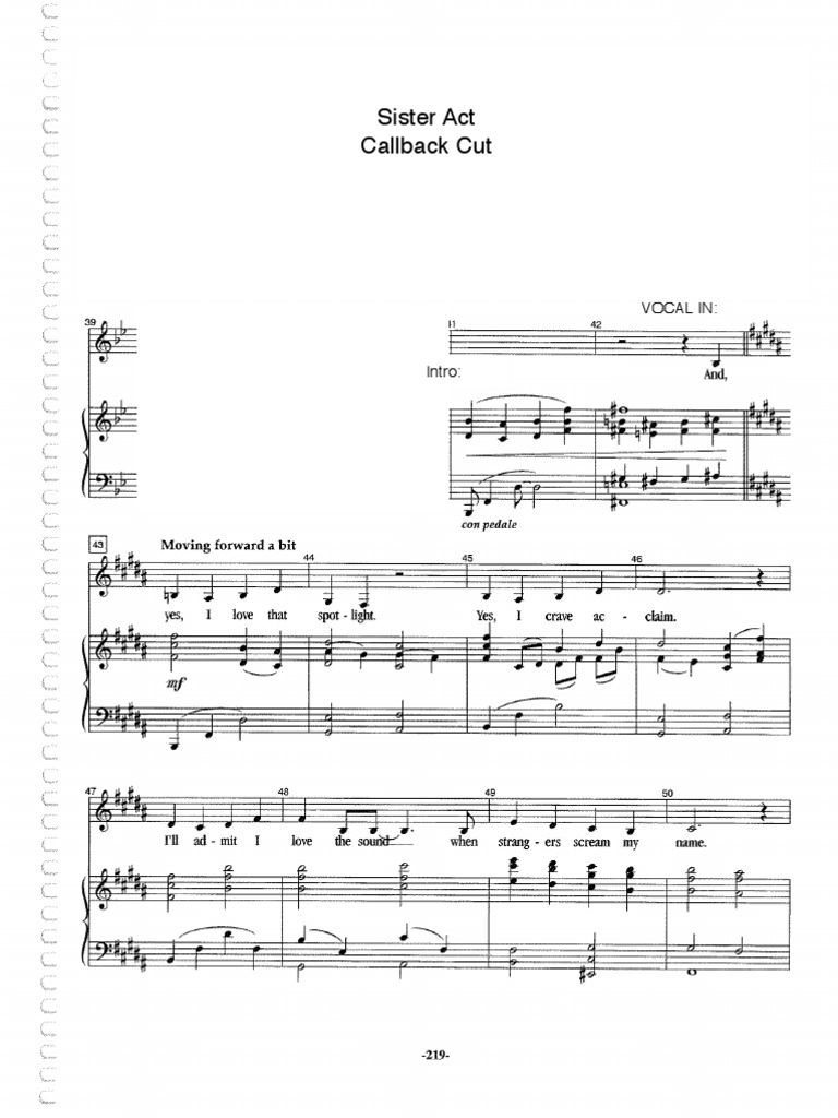 SISTER A C T PIANO SCORE PDF visual data 8
