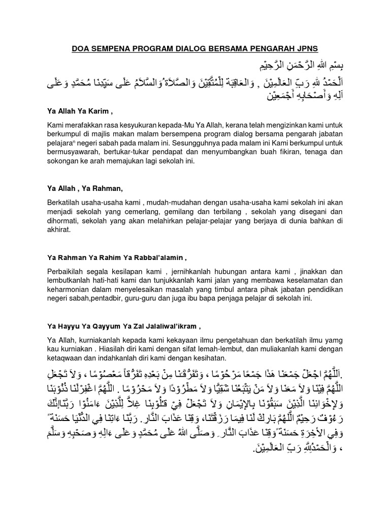 Doa Program Dialog JPNS Sabah | PDF