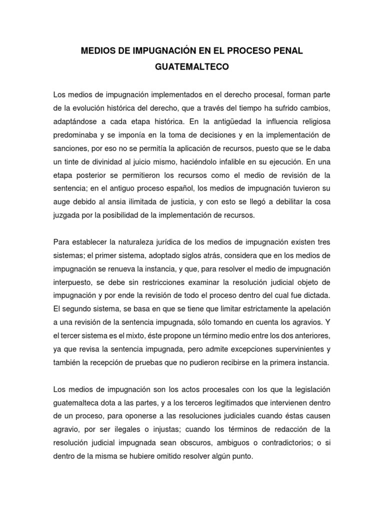 Medios de Impugnación Penal en Guatemala | PDF | Apelación | Sentencia ...