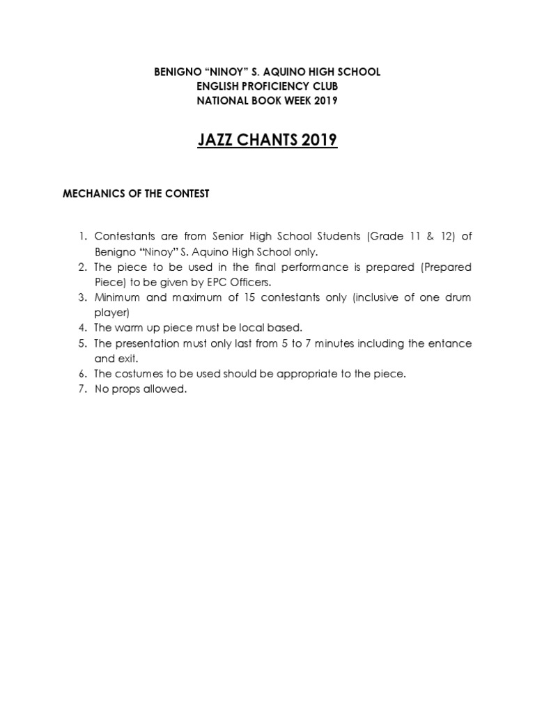 Mechanics and Criteria For Judging in Jazz Chants 2019 BNAHS PDF