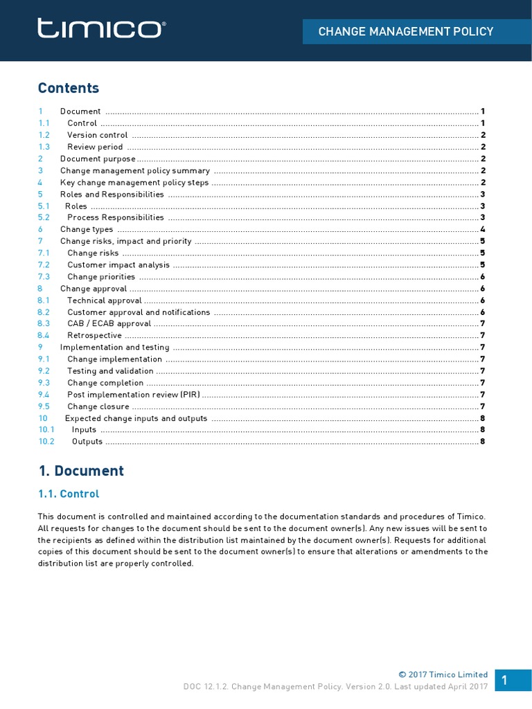 12.1.2 2 Change Management Policy 2.0 | PDF | It Service Management ...