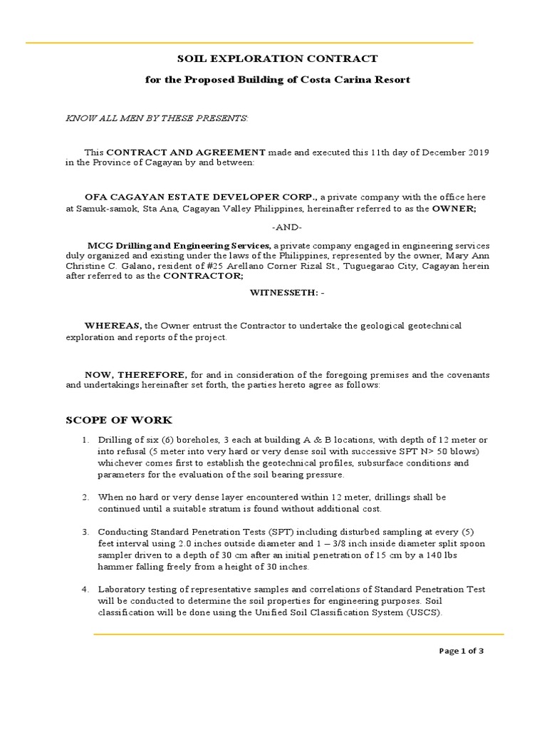 Soil Exploration Contract - 1 | PDF | Geotechnical Engineering ...