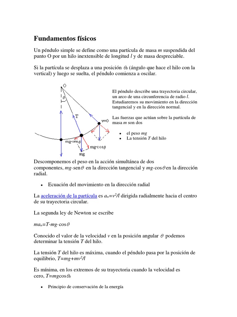 Fundamentos físicos del movimiento oscilatorio de un péndulo simple ...