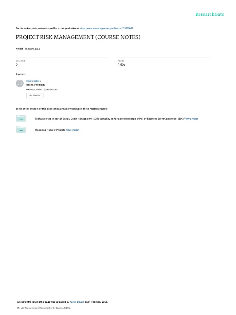 Project Risk Management Course Notes | PDF | Risk Management | Procurement