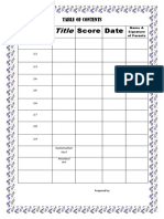 Science Table of Contents