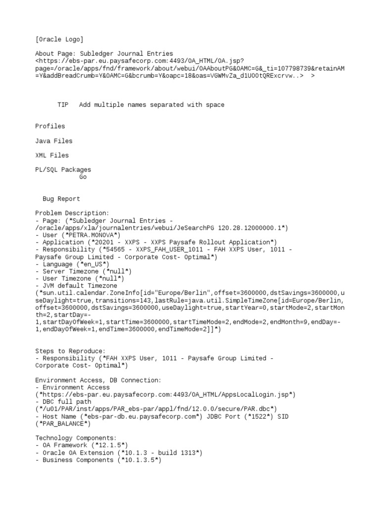 Bug Report | PDF | Java (Programming Language) | Oracle Corporation