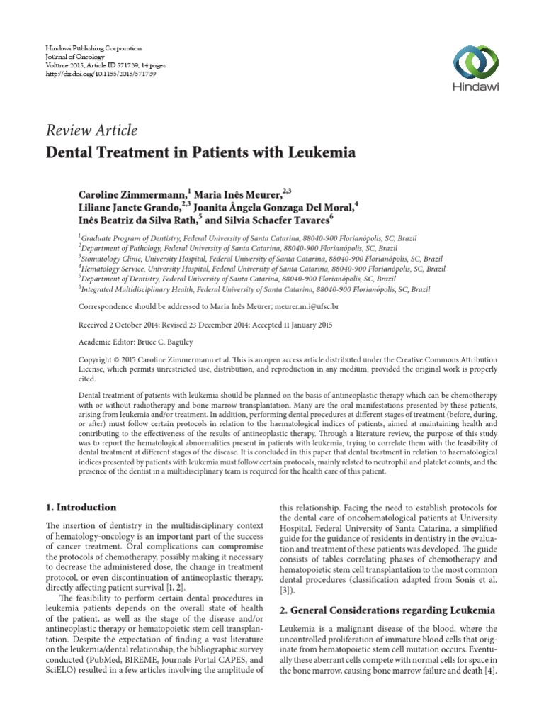 Dental Treatment in Patients With Leukemia PDF Leukemia