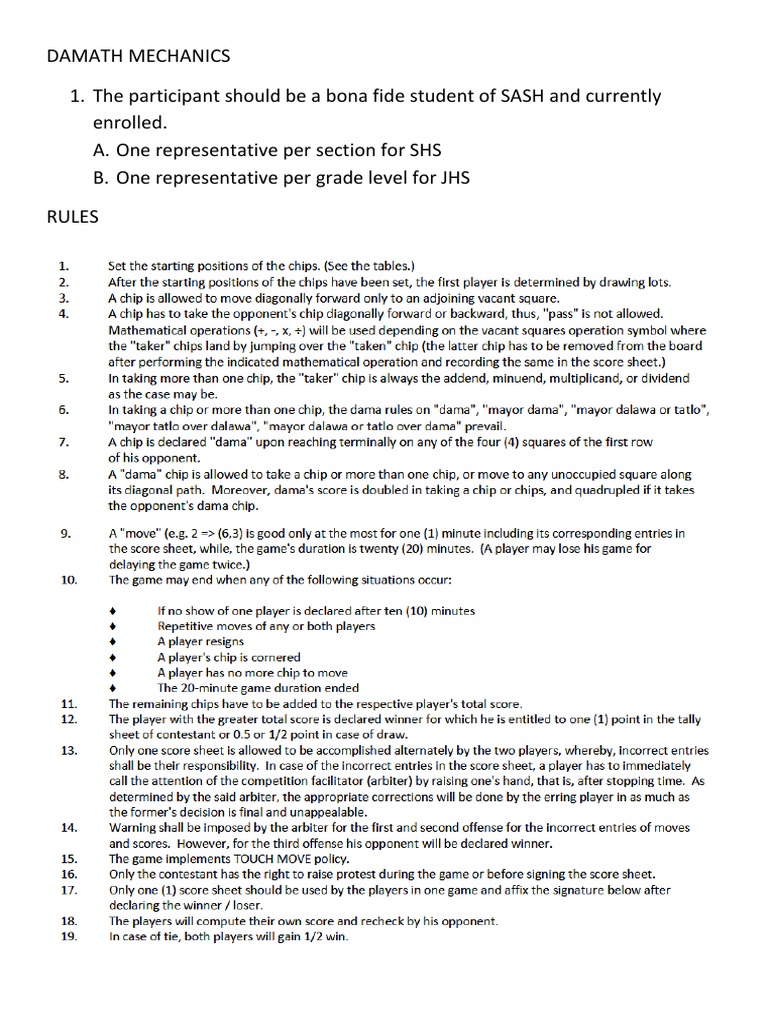DAMATH Competition Rules and Scoresheet | PDF
