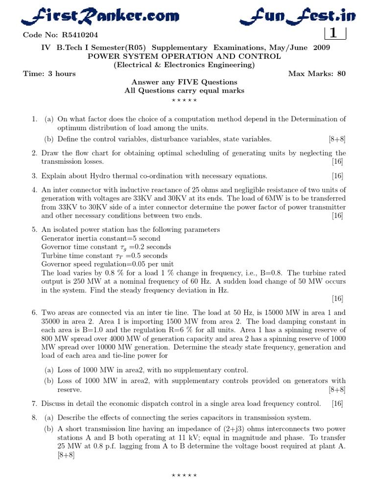 R5410204Power System Operation and Control PDF Electric Power