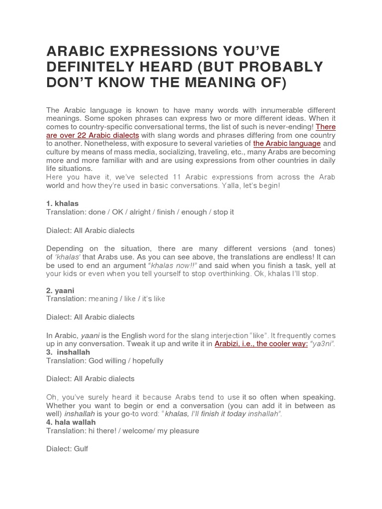 Arabic Expressions You Ve Definitely Heard But Probably Don T Know The Meaning Of Pdf Arabic Dialect