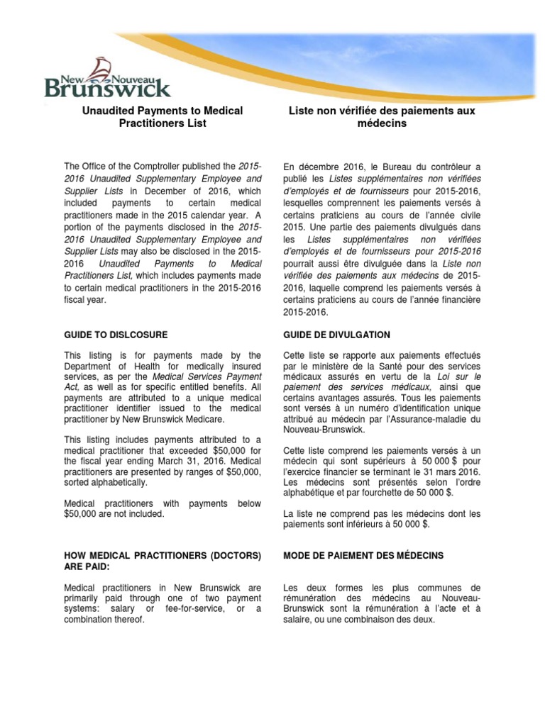 Liste des paiements aux médecins 2015-2016 | PDF | Droit des sociétés |  Sciences de la santé
