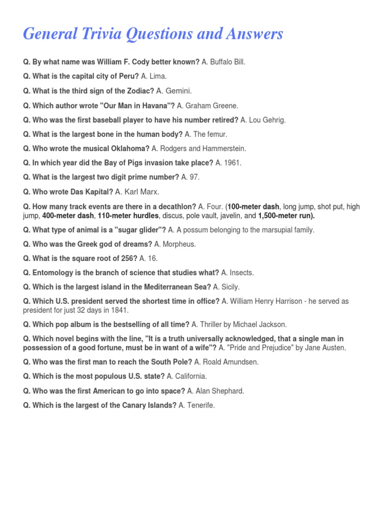 General Trivia Questions and Answers 1 | PDF | Travel | Young Adult