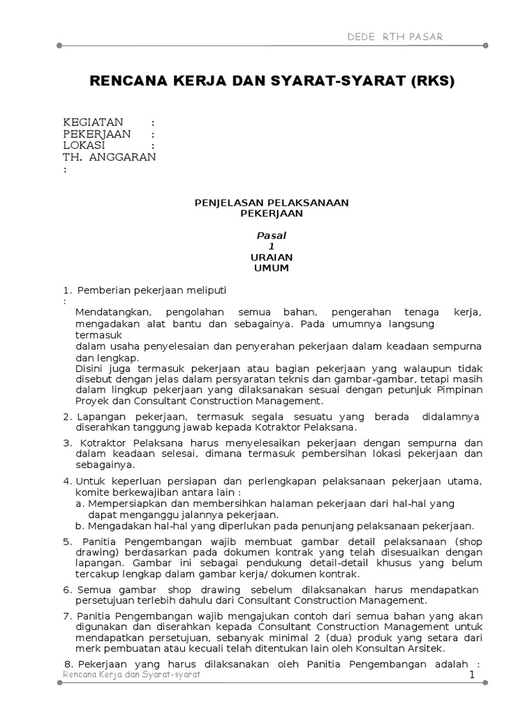 RKS Pekerjaan Konstruksi Gedung | PDF