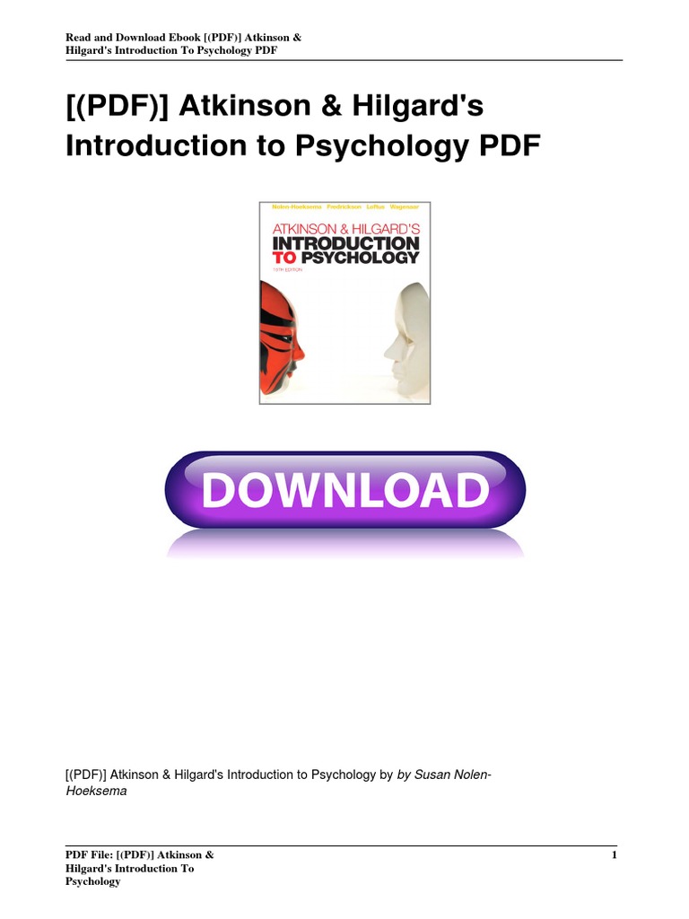 Atkinson Hilgard S Introduction To Psychology Pdf