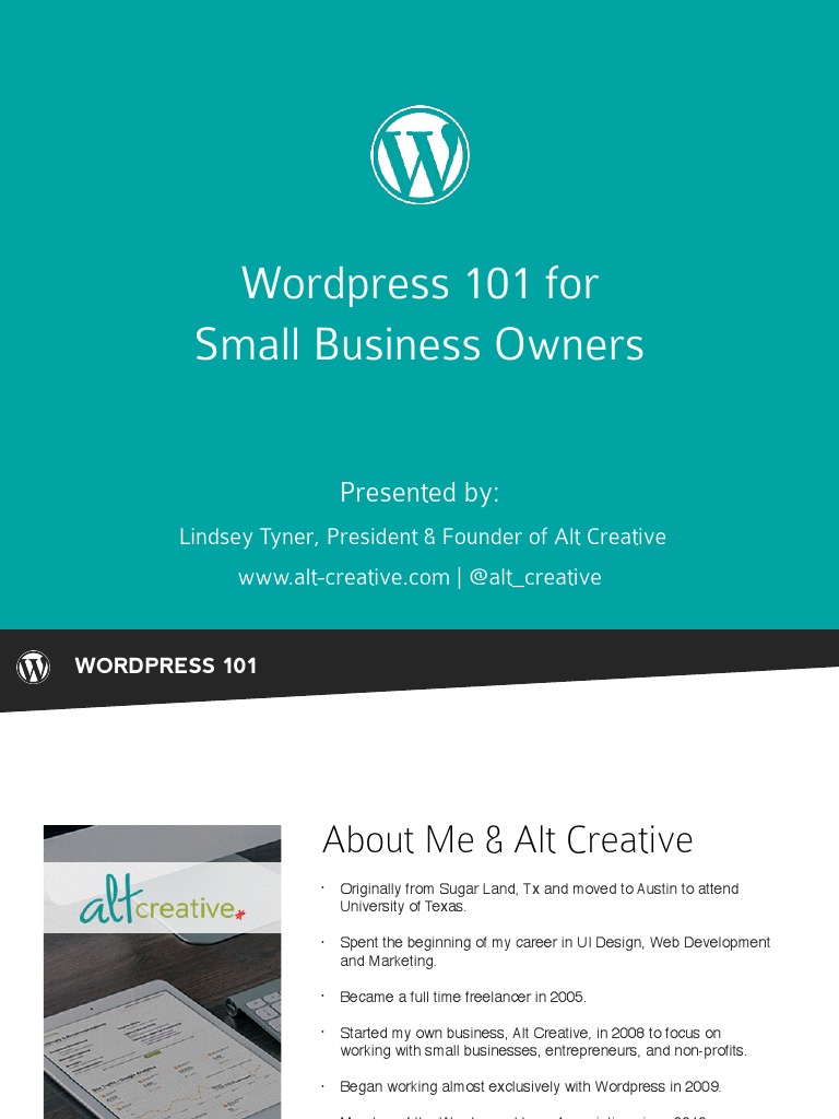 Wordpress 101 Presentation Alt Creative | PDF | Word Press | World Wide Web