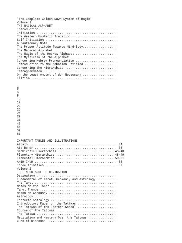 Index of The Golden Dawn Course | PDF | Esotericism | Magic (Paranormal)