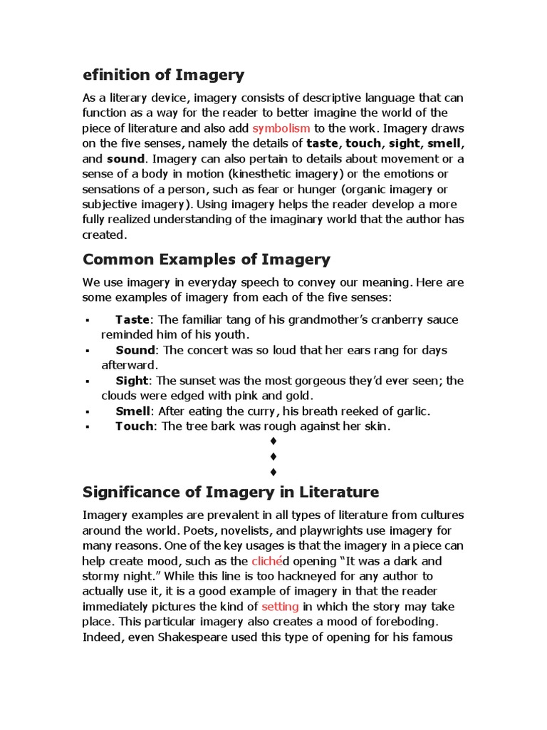 Definition of Imagery PDF Macbeth Nature