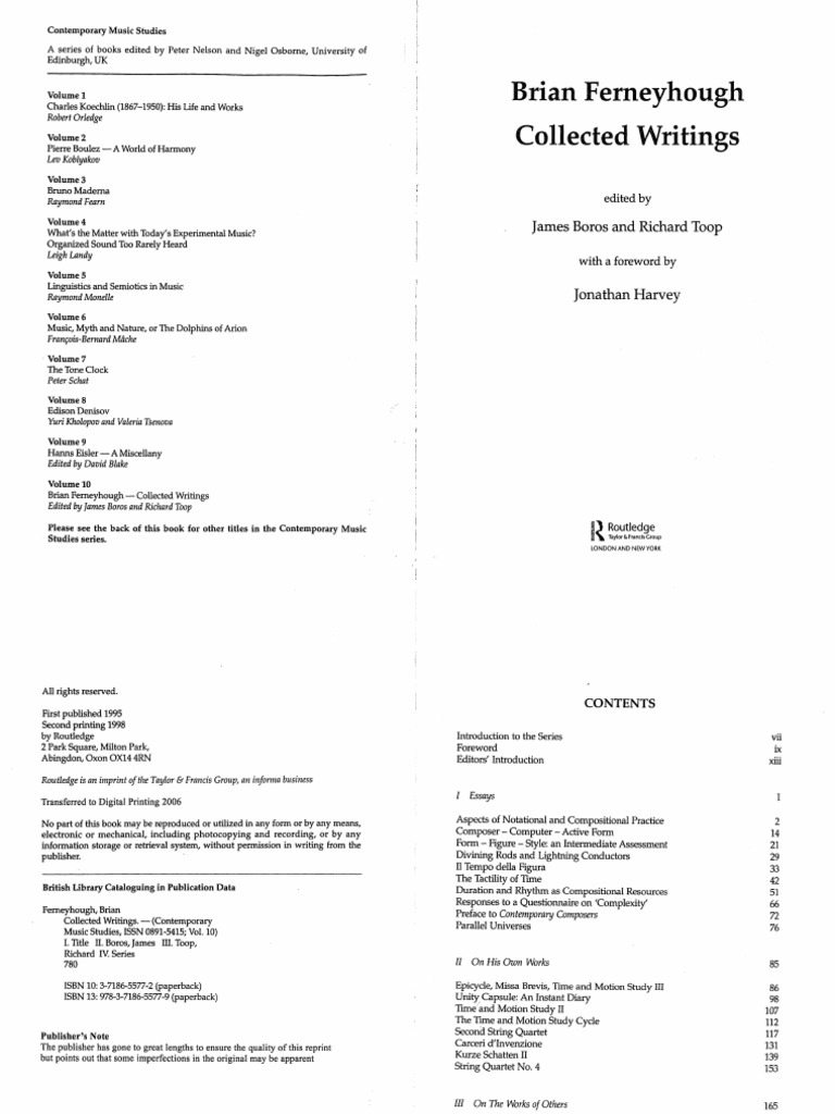 Collected Writings Brian Ferneyhough PDF | PDF