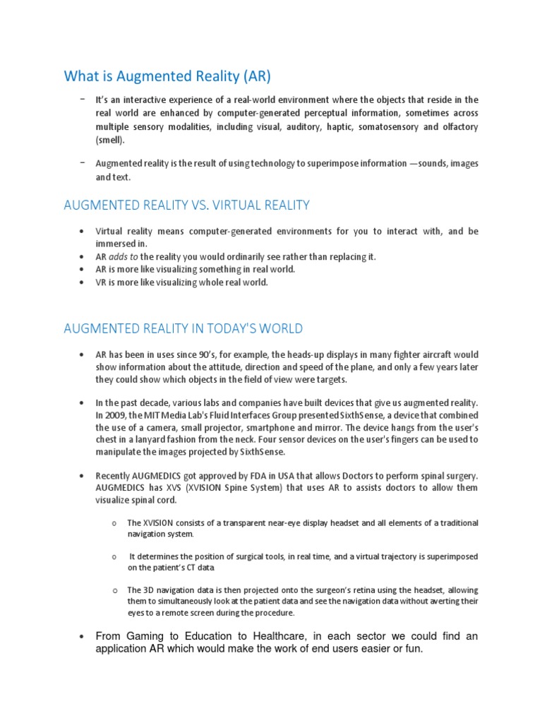 Augmented Reality: Uses & Applications | PDF | Virtual Reality ...