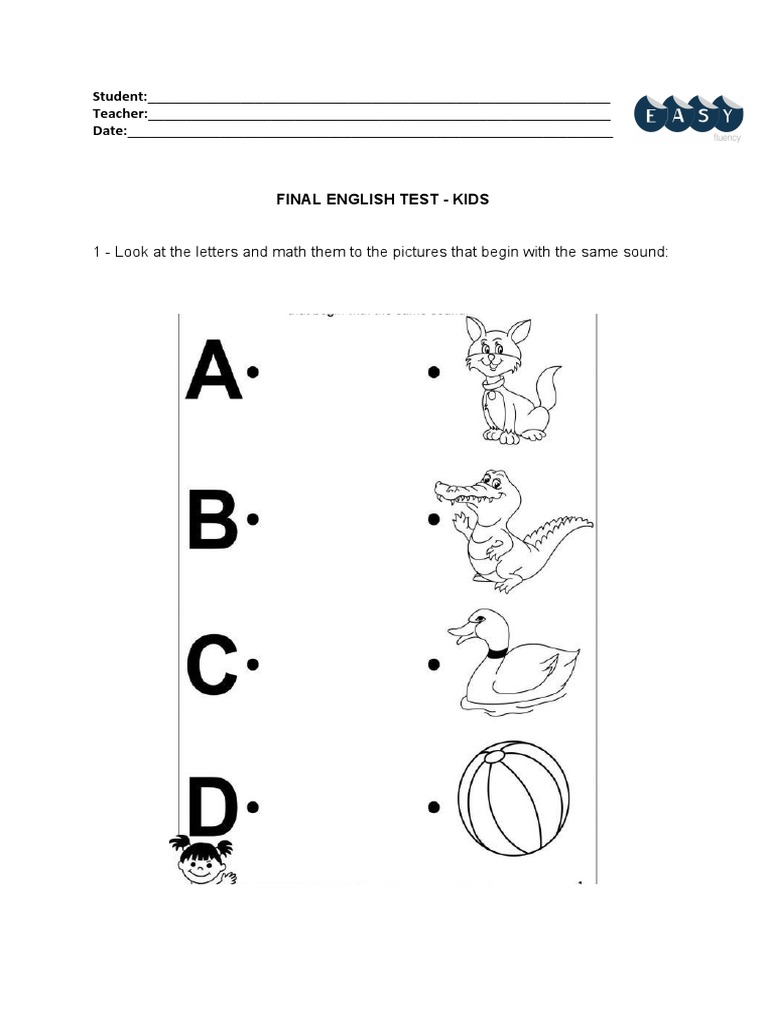 Final English Test for Kids | PDF