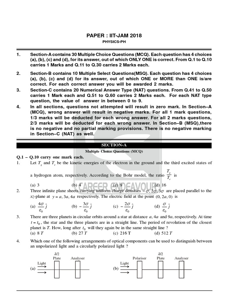 Iit Jam Physics 2018 | PDF | Classical Mechanics | Physical Sciences